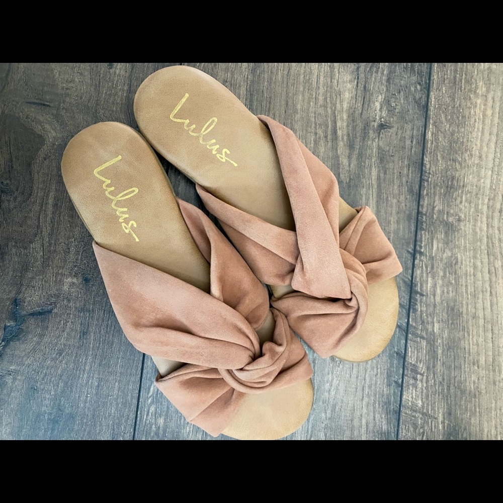 Lulus Santana Camel Suede Slide Sandals